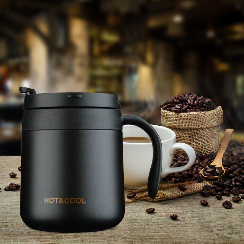 350ml Stainless Steel Vacuum Flask Handle Lid Portable Water Cup (Black) Newly
