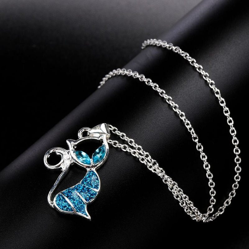 Exquisite Fashion Women Elegant Gift Cat Pendant Opal Necklace Chain Jewelry