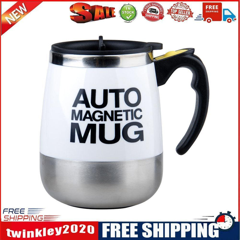 Stainless Steel Self Stirring Mug Auto Electric Coffee Mixing Cup (White)