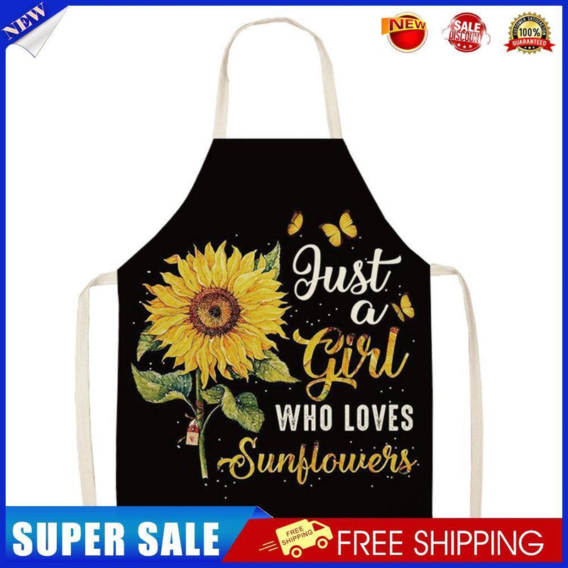 Sunflower Printed Linen Apron Waterproof Kitchen Cooking Bibs (82x68cm)