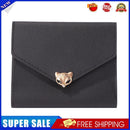 Women Simple Trifold Leather Short Wallet Solid Color Card Holder (Black)