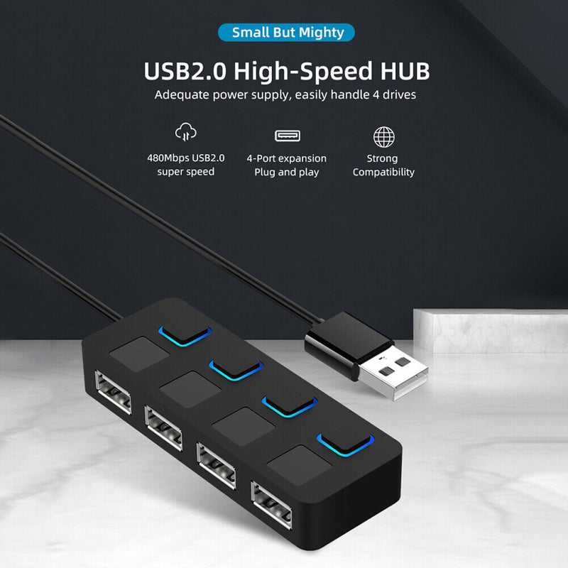 4 Port High Speed USB 2.0 Hub Multi Power Adapter for Laptop Desktop Computer