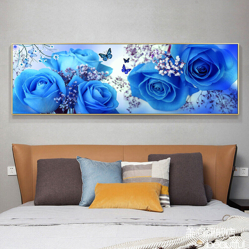 DIY Diamond Painting Full Round Drill Blue Rose Rhinestone Modern Handmade Craft