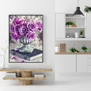 Full Drawing Diamond Drill Painting Round DIY Purple Rose 5D Home Decoration Kit