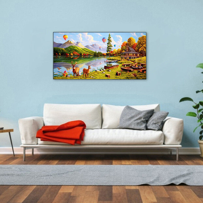 Mountain Lake Deer Oil Paint By Numbers Kit DIY Acrylic Painting on Canvas Set