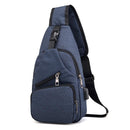Sports Men Chest Pack Canvas USB Charging Shoulder Handbag/Dark Blue