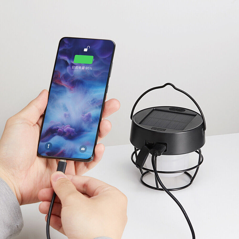 LED Outdoor Solar Lamp 3000mAh Tent Lantern Portable Hanging Hook for BBQ Hiking