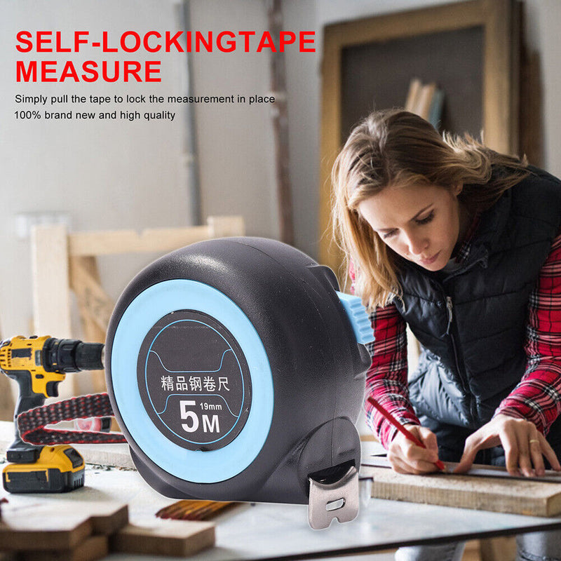 Retractable Steel Tape Measure Distance Measuring Ruler Blue (5m x 19mm)