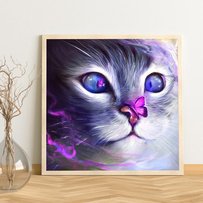 DIY Diamond Painting Purple Cat Full Round Drill Decor Art Picture for Home