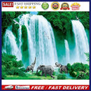 5D DIY Diamond Painting Elephants Waterfall Full Round Drill Crafts Mosaic