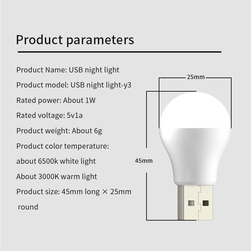 USB Night Bulb Portable Small Book Lamps LED Reading Light (Warm Light) Newly