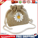 Straw Shoulder Bags Sunflower Drawstring Woven Bucket Crossbody Handbags