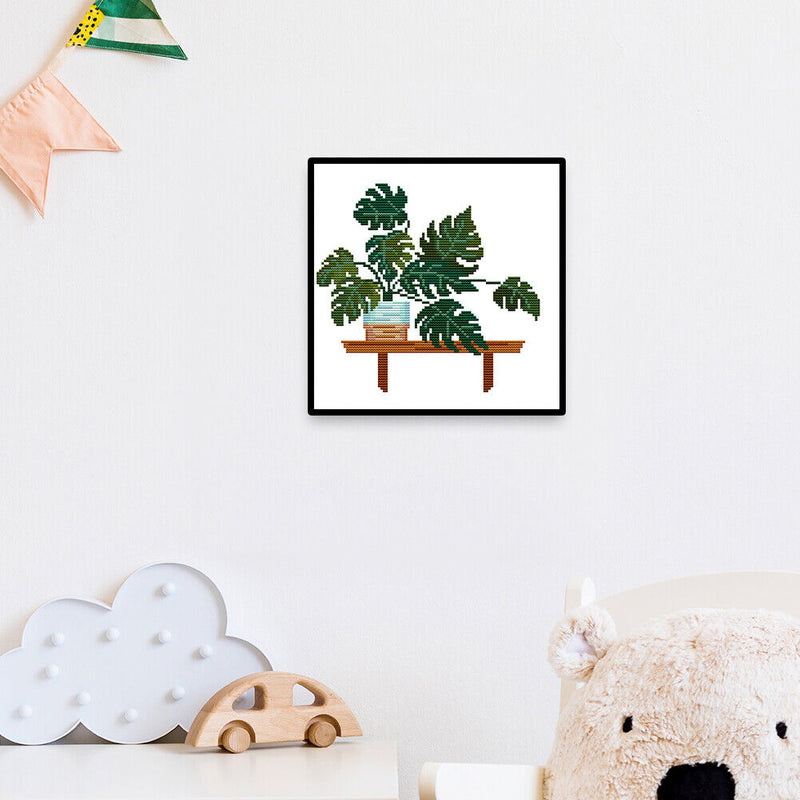 14CT Partial Cross Stitch Monstera Stamped DIY Embroidery Kits Printed Art