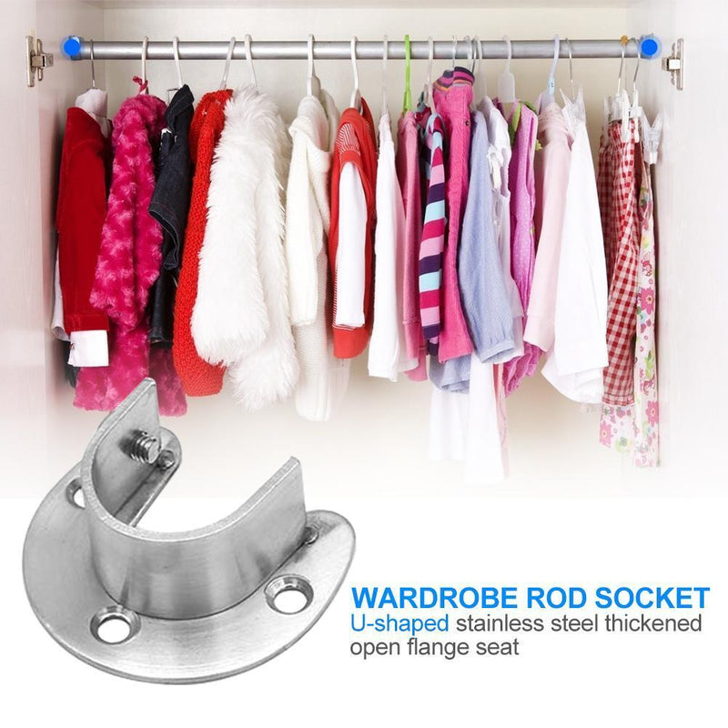 Stainless Steel U-Shaped Closet Rod End Wardrobe Hang Rail Pole Support Soc