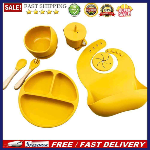 6pcs Silicone Baby Feeding Anti Slip Plates for Food Soft Kid Tableware (Ye