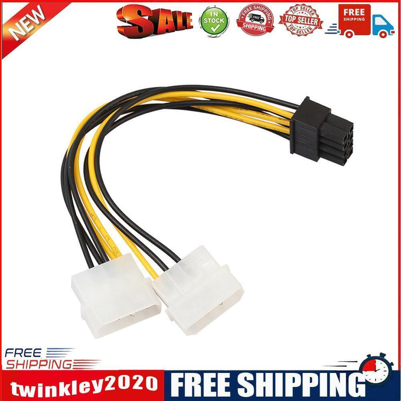 18cm 8(6+2) Pin to Dual 4 Pin Graphics Video Card Power Cord Adapter Cable