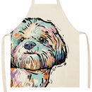 Linen Dog Print Kitchen Aprons Bibs for Women Men Household Dinner Cooking