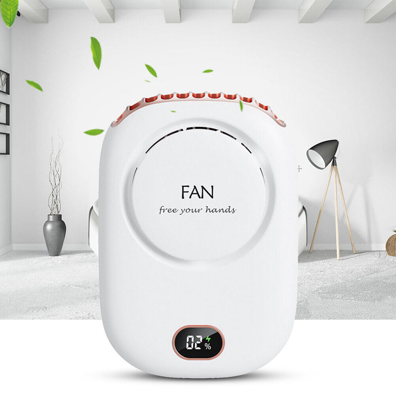 Digital Silent Cooling Fan Leafless Travel Personal Wearable Fans (White)