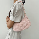 Retro Women Acrylic Chain Plush Underarm Bag Casual Handbags (Light Pink)