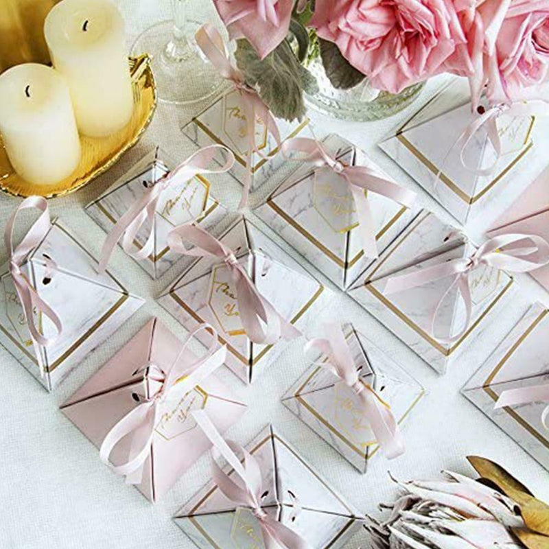 20× Wedding Favor Marble Triangle Candy Box Ribbon Party Holiday Supply K5K5