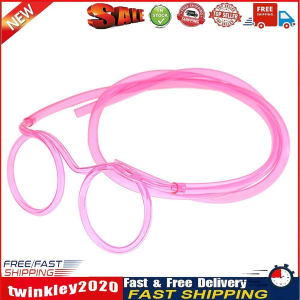 Flexible Soft Plastic Glasses Straw Kids Party Unique Drinking Tube (Pink) Newly