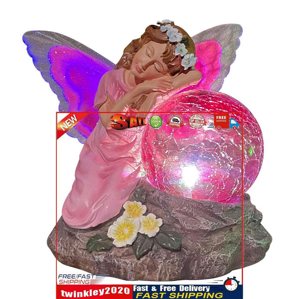 Garden Fairy Statue Waterproof Outdoor Sculpture with Solar Lights (Red) Newly