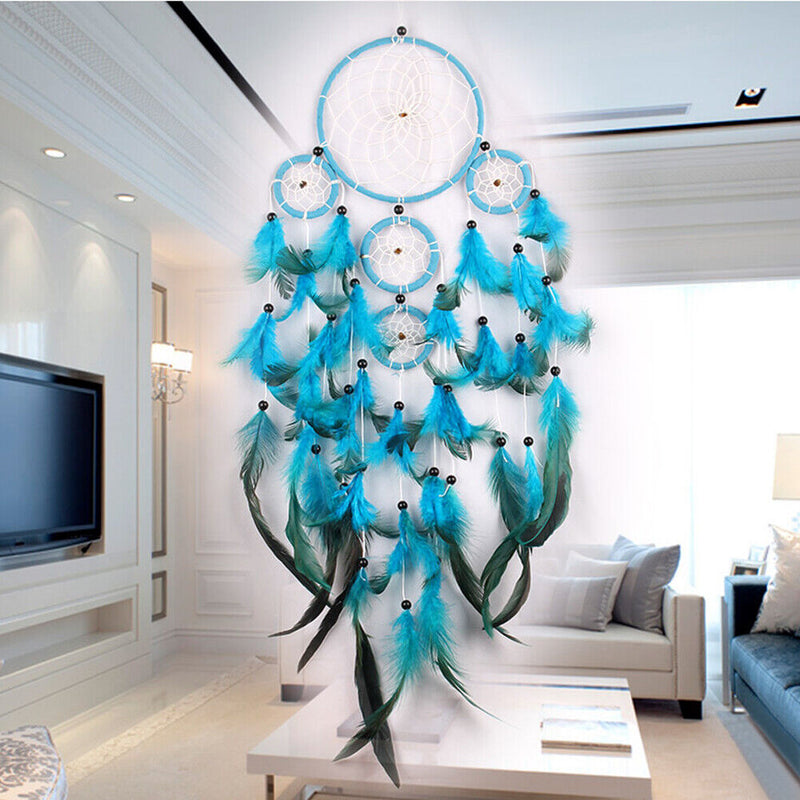 Blue Dream Catcher Net with Feathers Wall Hanging Decoration Ornament Home Car De