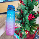 1000ml Sports Water Bottle Time Marker Outdoor Portable Cups (Blue Lid) Newly