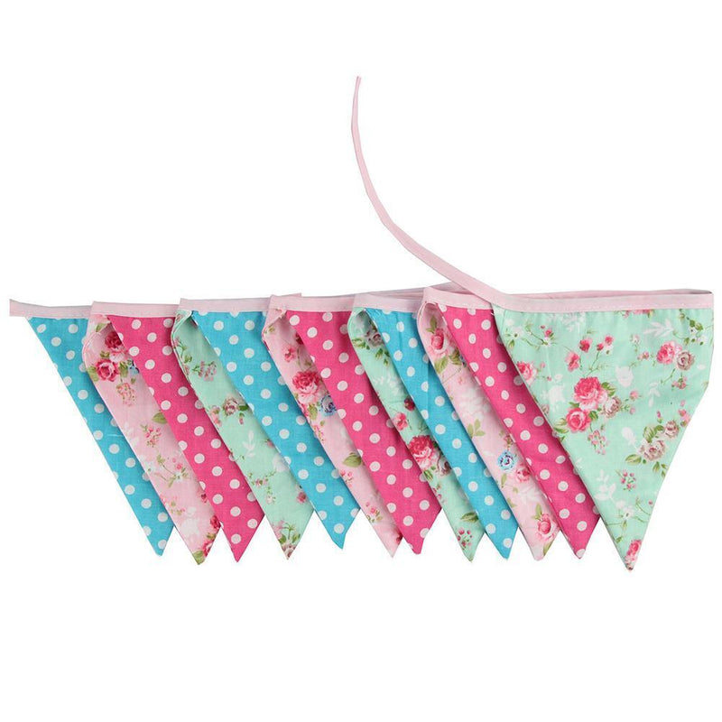 12 Flags 3.2m Pink Flower Cotton Party Wedding Pennant Bunting Banner Decor