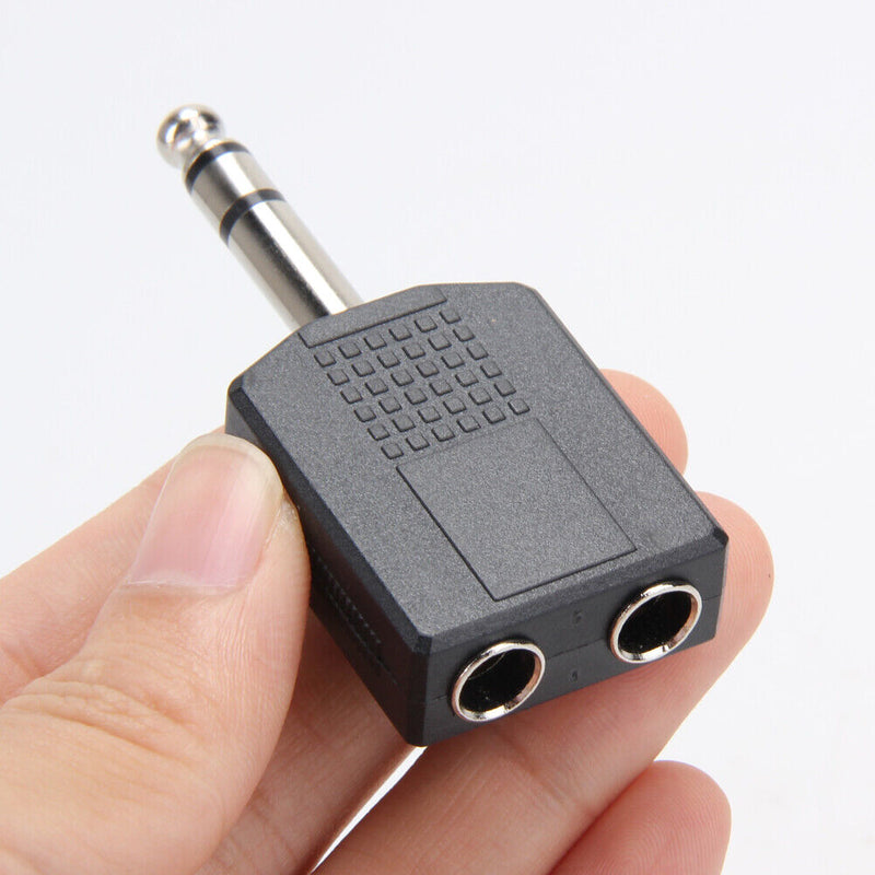 Stereo 6.35mm 1/4" 1 Male Plug to 2Mono Female Jack Audio Splitter Adapter Newly