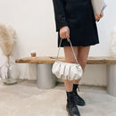 Portable Pleated Shoulder Clutch Bag Elegant Ladies Cloud Solid Leather Handbag