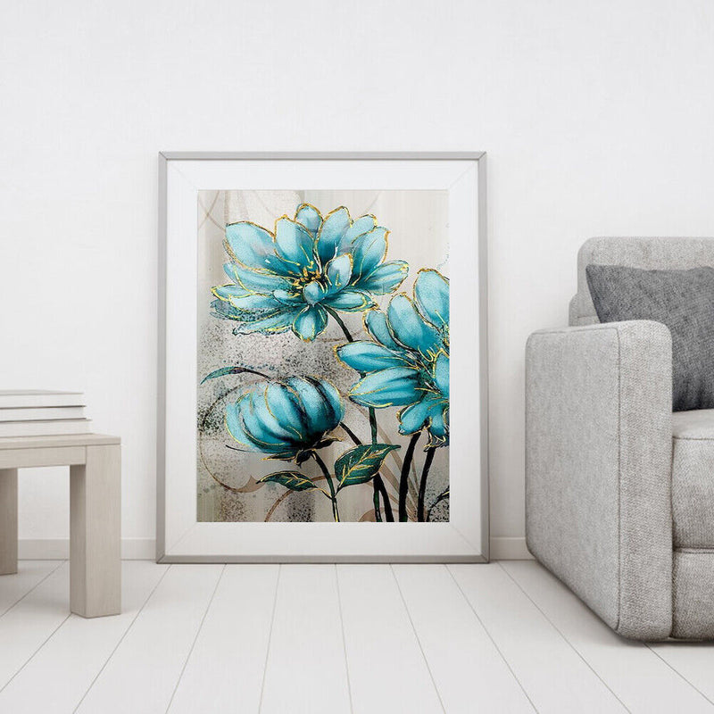 Blue Flowers Paint By Numbers Kit DIY Art Frameless Picture On Canvas (A)