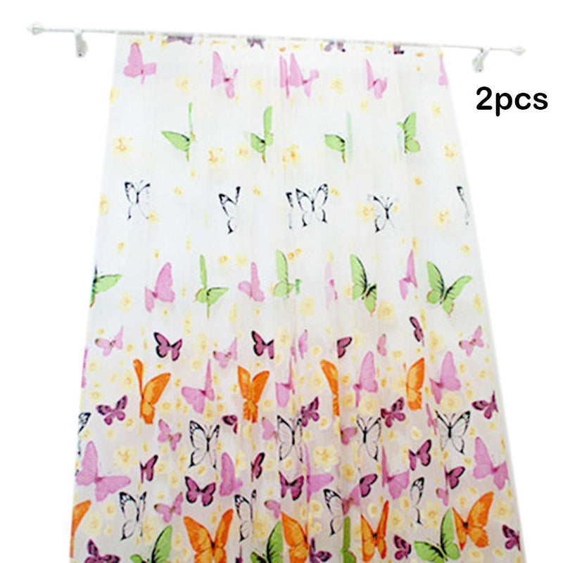 2pcs Colorful Butterlfly Printing Burnt-out Curtain Sheer Organdy Panel