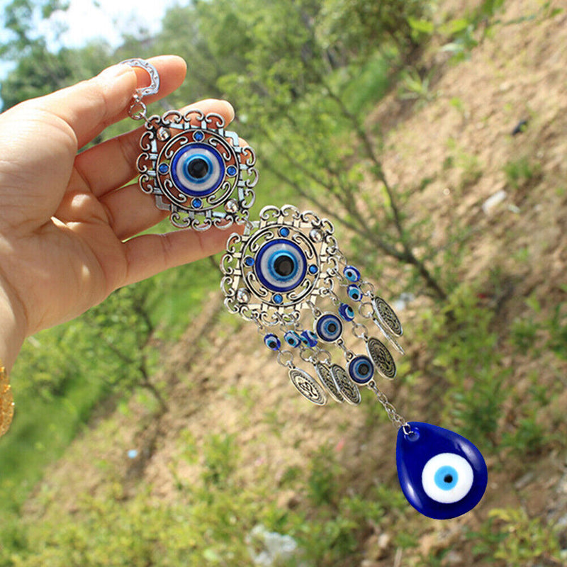 Turkish Blue Eyes Lucky Pendant Wind Chime Rhinestone Wall Door Hanging Ornam