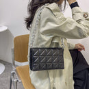 Fashion Women PU Leather Checker Underarm Bag Solid Color Thick Chain Flap Purse