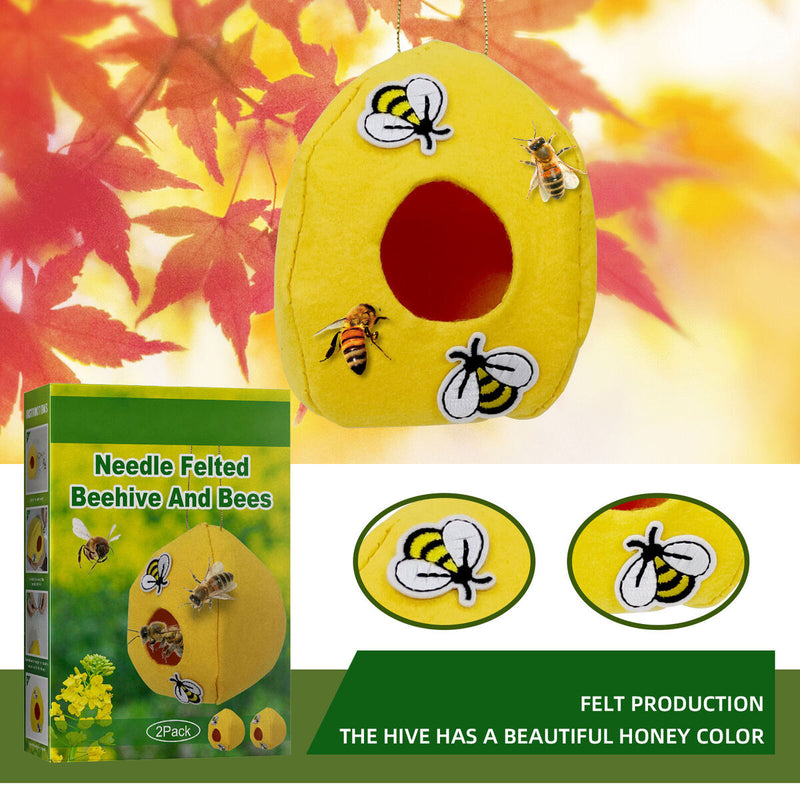 DIY Felt Beehive Kit Hanging Bee Hive Cute House for Bee Outdoor (2 Pack)