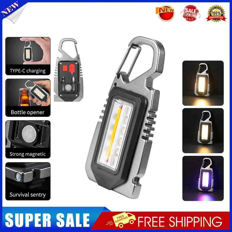 COB LED Mini Keychain Flashlight Torch 7 Modes Waterproof Camping Survival Light