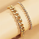 Shiny Rhinestone Chunky Chain Layered Accessory Diamond Anklet Cuban Link