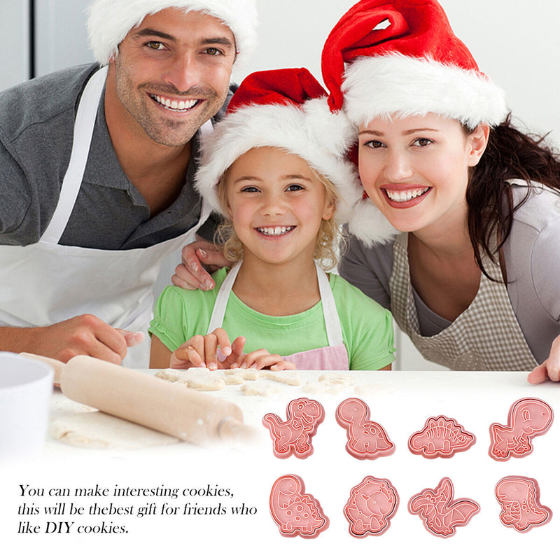 Cookie Cutter 8pcs Embossed Pastry Cutters Fondant Cookie Mold - Dinosaur