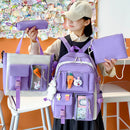 4pcs Canvas Backpack Set for Teenage Girls School Book Bags Travel Rucksack Bag