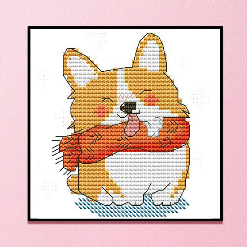 2 Strands Smiling Dog Partial Embroidery Stamped Cross Stitch Home Decor Gifts