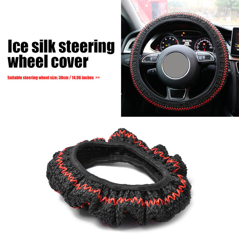 38cm Universal Ice Silk Car Steering Wheel Cover Case Breathable Black Red Newly