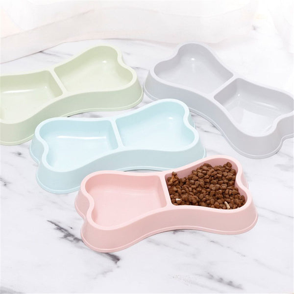 Drinking Cat Supplies Pet Double Bowls Bone Shape Food Water Feeder Cat Bowls