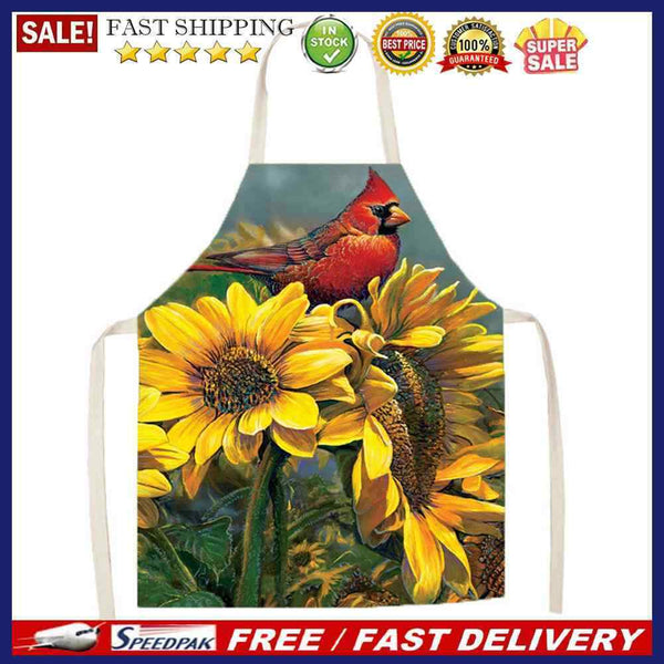 Sunflower Parrot Print Kitchen Linen Apron Sleeveless Waterproof Household Bi