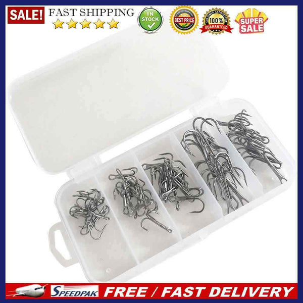 50pcs High Carbon Steel Barbed 3-Claw Fishing Hooks Set Lure Triple Fishhoo