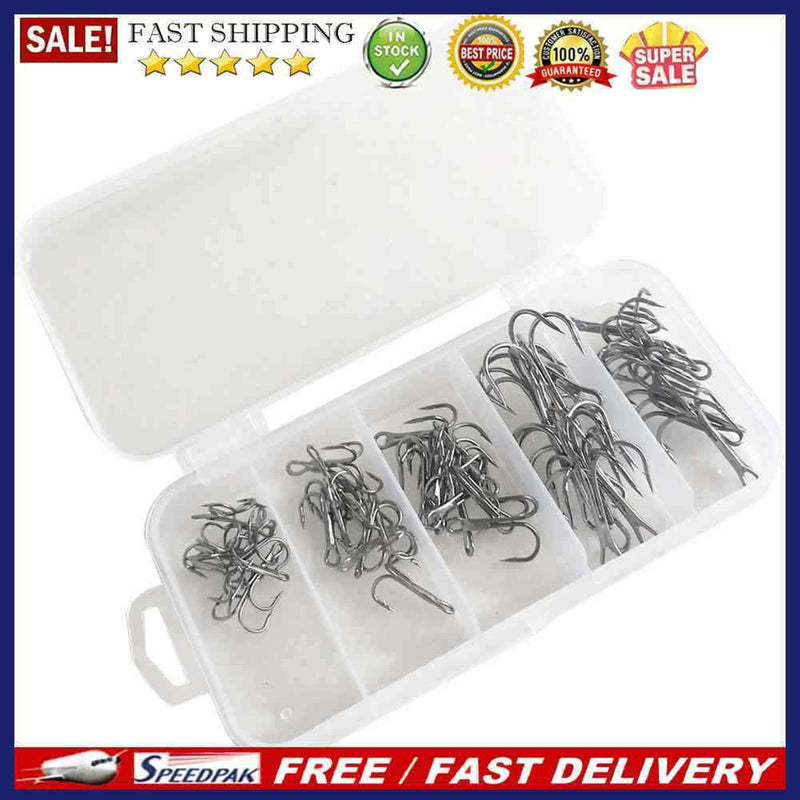 50pcs High Carbon Steel Barbed 3-Claw Fishing Hooks Set Lure Triple Fishhoo