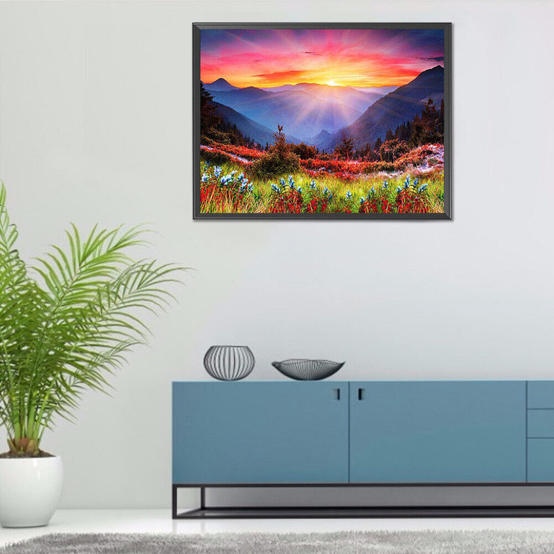 5D Diamond Painting Sunrise Hillside Full Round Drill Rhinestone DIY Wall Art