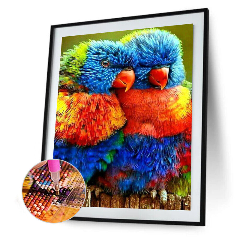 Full Round Diamond Painting DIY Kit 2 Rainbow Parrots Rhinestone Mosaic Picture