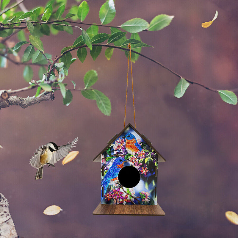 Hanging Bird House DIY Diamond Painting Wooden Bird Nest Shelter for Garden