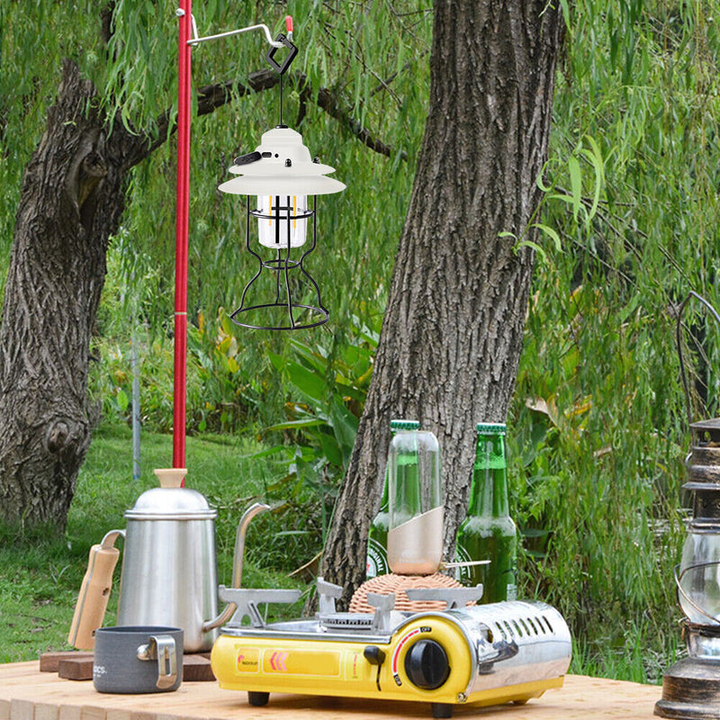 Retro LED Camping Lamp Outdoor Hanging Lantern Waterproof 2 Mode Nightlight